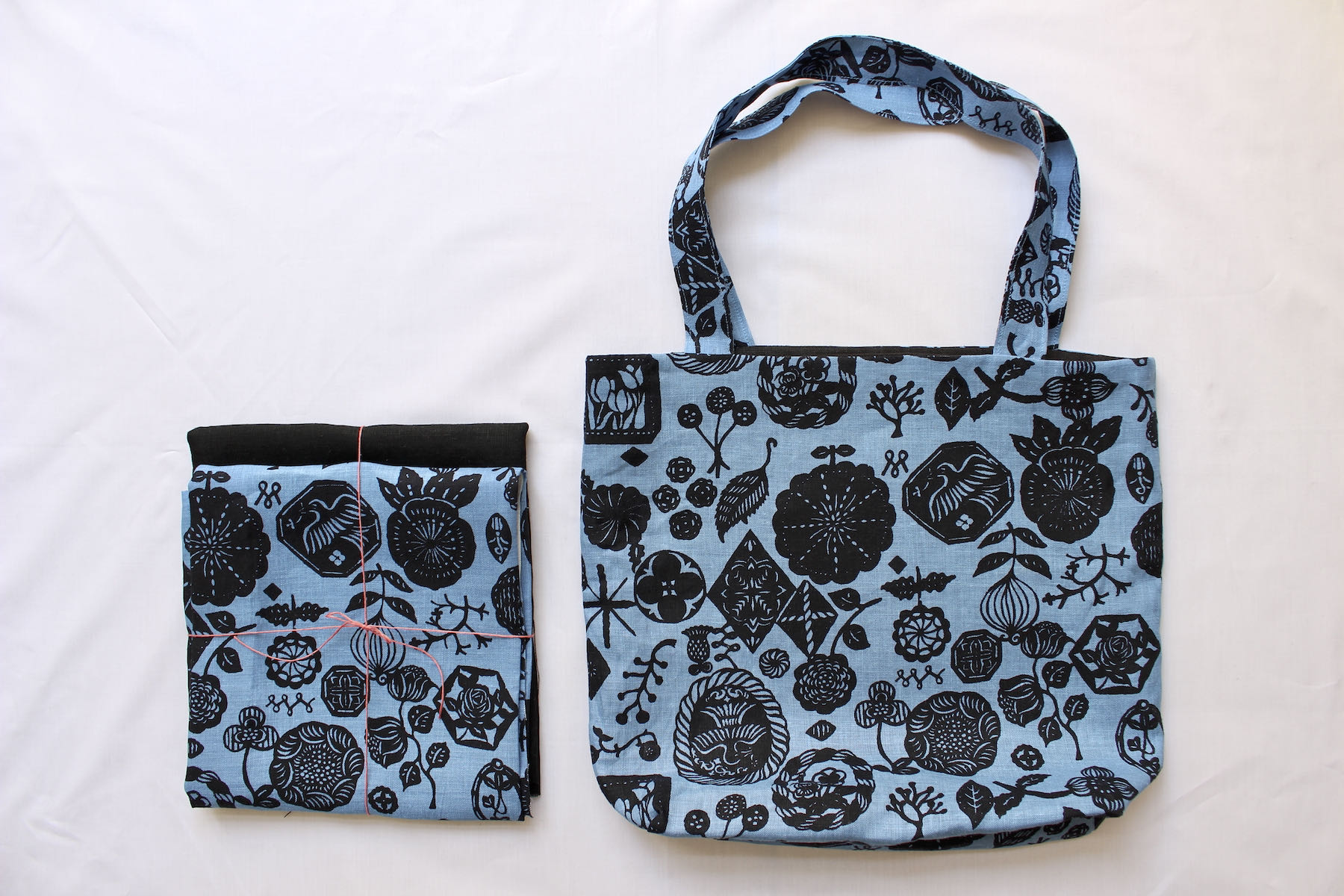 かたかけトートバック花図案の吹寄　ブルー×ネイビー